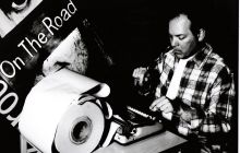 Jack Kerouac typing On the Road on a large roll of paper